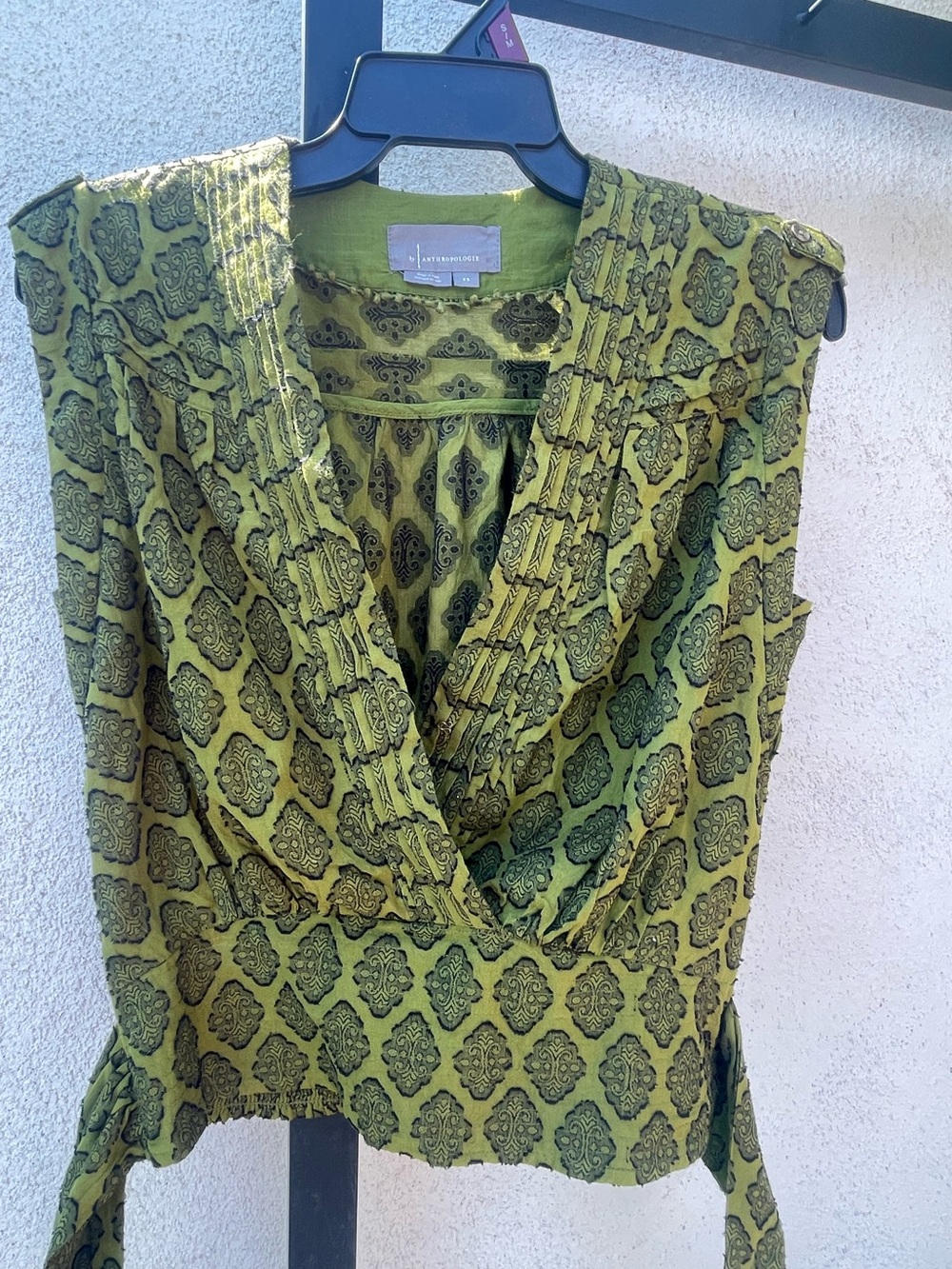 Anthropologie Olive Green Printed Sleeveless Top